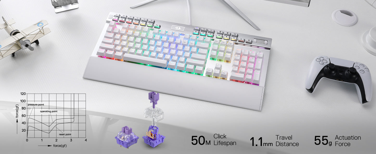 REDRAGON K550 RGB Yama | Teclado Mecánico Gamer con 12 Teclas Macro y Reposamuñecas Ergonómico