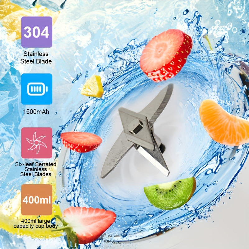 🥤 Licuadora Portátil 2 en 1 Recargable – Vaso Compacto de Grado Alimenticio con 6 Cuchillas de Acero Inoxidable y Carga USB