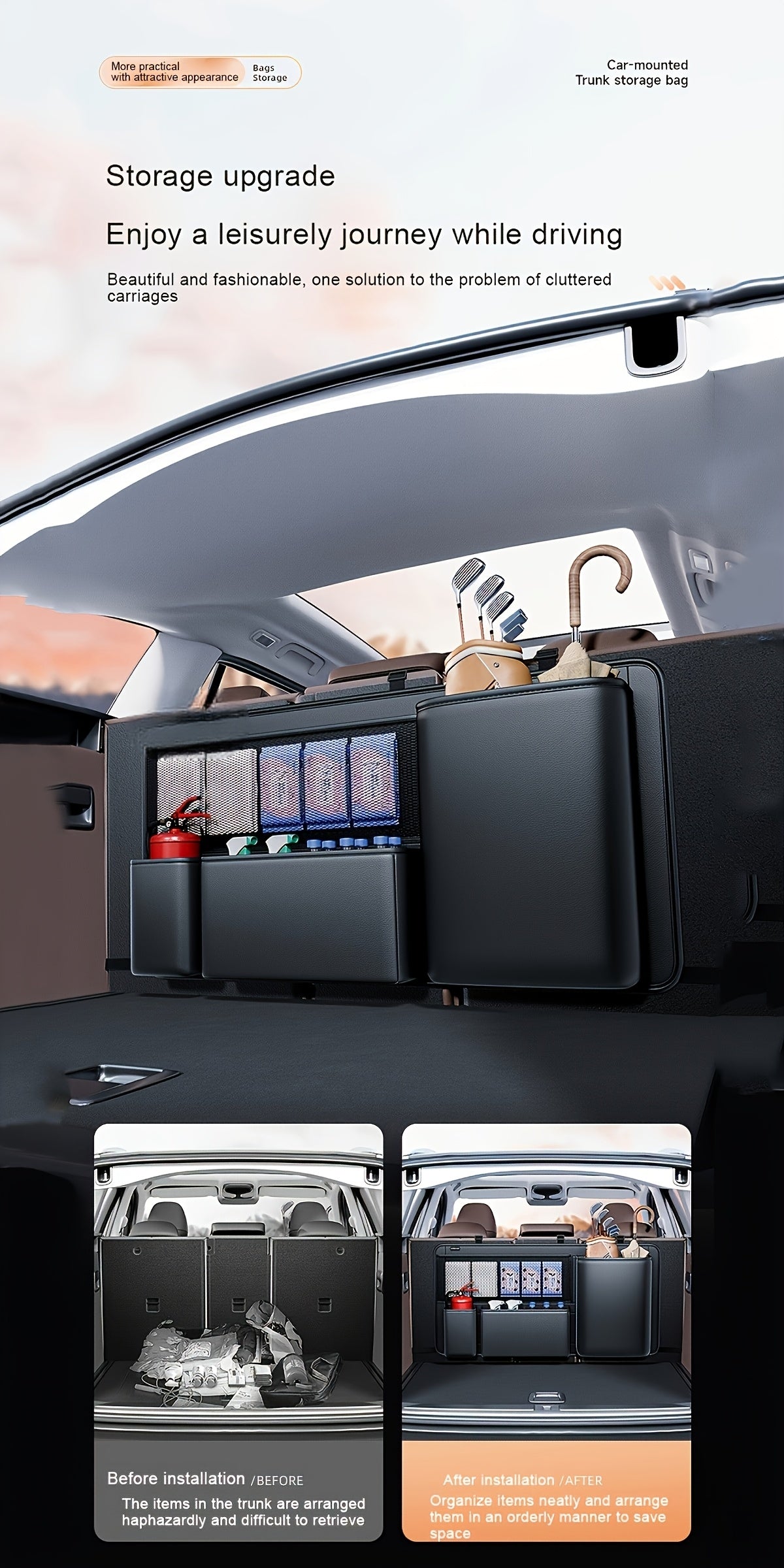 Organizador Grande para Maletero de Auto – F Series, Multifuncional, en Cuero PU