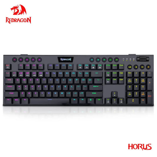 REDRAGON Horus K618 RGB | Teclado Mecánico Gamer Inalámbrico 3 en 1 (Bluetooth 5.0 / USB 2.4 G / Cable USB-C)