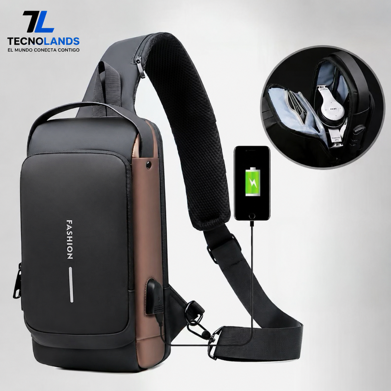 Bolso Pecho Antirrobo Premium con Puerto USB y Clave de Seguridad | Tecnolands