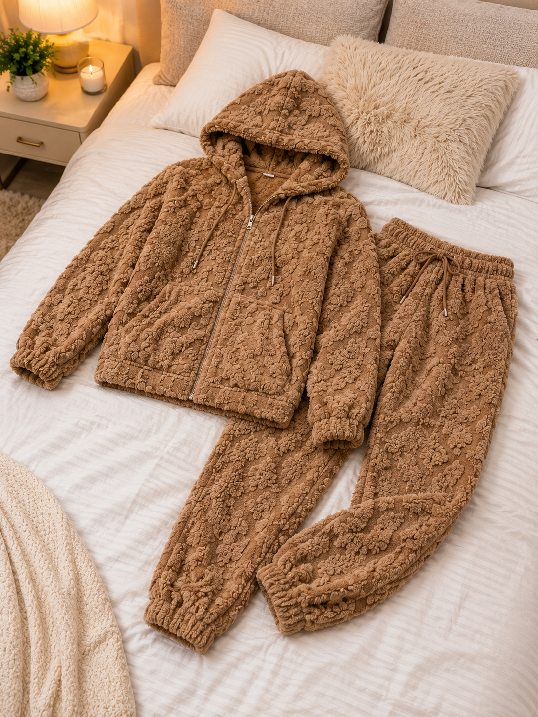Pijama Plush Mujer Premium 2 Piezas con Capucha y Bolsillo | Colores Surtidos