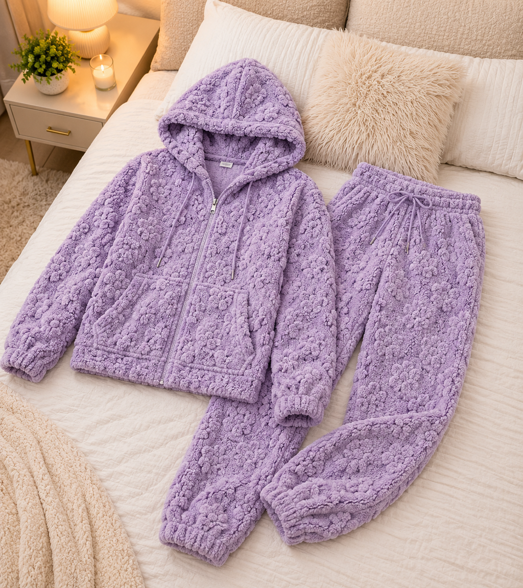 Pijama Plush Mujer Premium 2 Piezas con Capucha y Bolsillo | Colores Surtidos