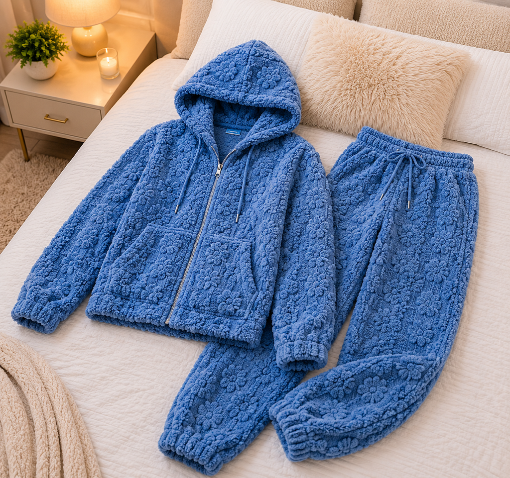 Pijama Plush Mujer Premium 2 Piezas con Capucha y Bolsillo | Colores Surtidos