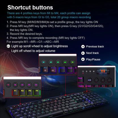 REDRAGON Horus K618 RGB | Teclado Mecánico Gamer Inalámbrico 3 en 1 (Bluetooth 5.0 / USB 2.4 G / Cable USB-C)