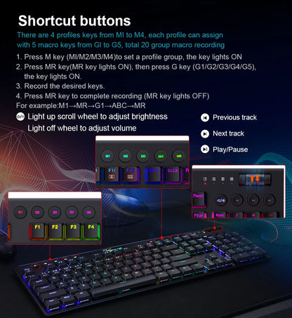 REDRAGON Horus K618 RGB | Teclado Mecánico Gamer Inalámbrico 3 en 1 (Bluetooth 5.0 / USB 2.4 G / Cable USB-C)