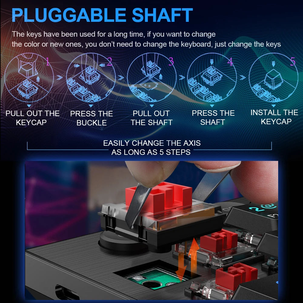 REDRAGON Horus K618 RGB | Teclado Mecánico Gamer Inalámbrico 3 en 1 (Bluetooth 5.0 / USB 2.4 G / Cable USB-C)