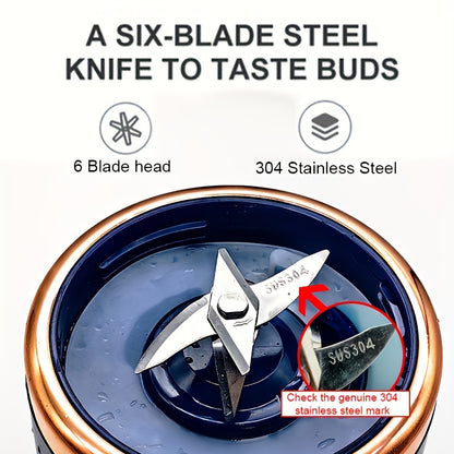 🥤 Licuadora Portátil 2 en 1 Recargable – Vaso Compacto de Grado Alimenticio con 6 Cuchillas de Acero Inoxidable y Carga USB