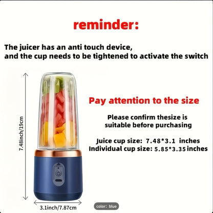 🥤 Licuadora Portátil 2 en 1 Recargable – Vaso Compacto de Grado Alimenticio con 6 Cuchillas de Acero Inoxidable y Carga USB