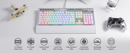 REDRAGON K550 RGB Yama | Teclado Mecánico Gamer con 12 Teclas Macro y Reposamuñecas Ergonómico