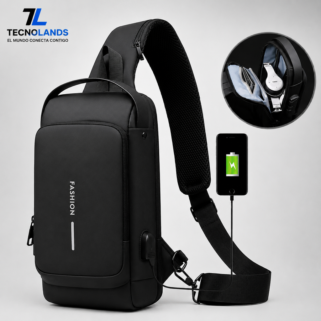 Bolso Pecho Antirrobo Premium con Puerto USB y Clave de Seguridad | Tecnolands